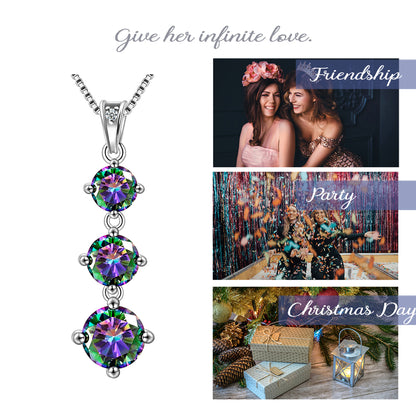 Beautlace 925 Sterling Silver Green Mystic Topaz Three Stone Pendant Necklace for Women Girls