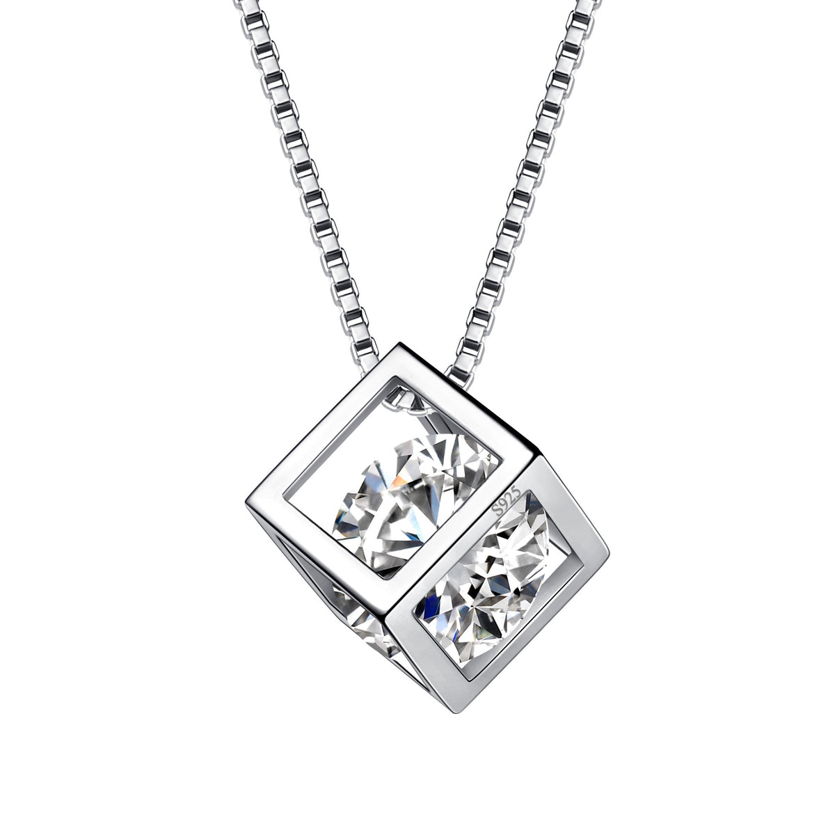 Beautlace Collier avec pierre de naissance en argent sterling 925, pendentif cube 3D, pierre de naissance, bijoux d'anniversaire, cadeaux de Noël pour femmes et filles 