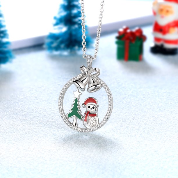 Beautlace 925 Sterling Silver Christmas Tree Snowman Snowflake Jingle Bell Christmas Necklace,Cute Santa Claus Snowman Pendant Necklace for Women Girls Christmas Jewelry Gifts for Families Friends