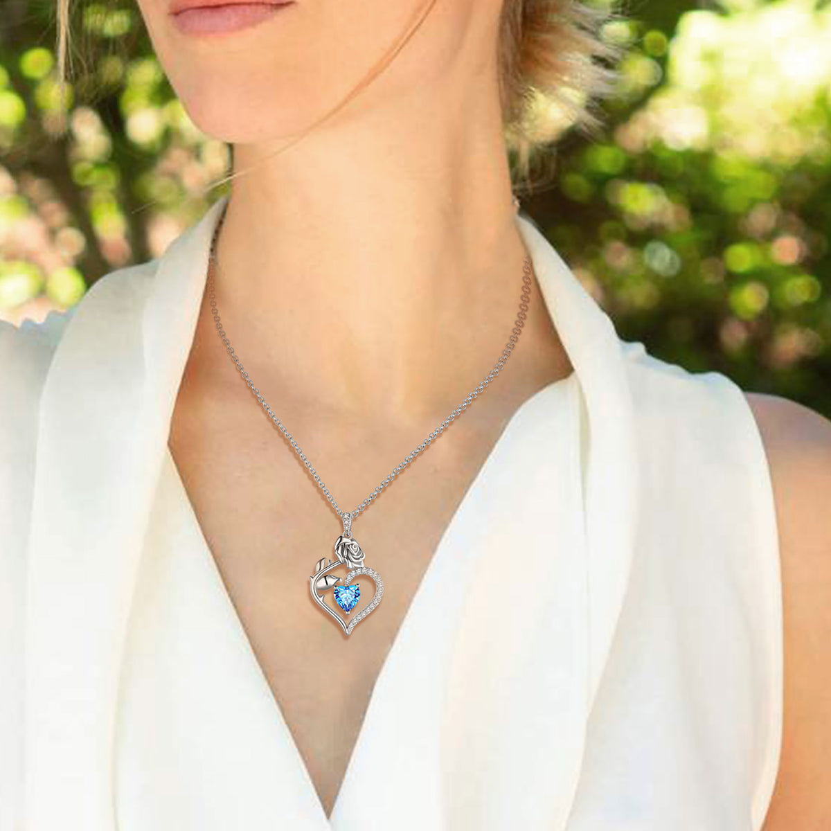 Beautlace Collier avec pierre de naissance en argent sterling 925 pour femme, pendentif en forme de cœur et de fleur de rose, bijoux fins, cadeaux d'anniversaire, de Noël pour femmes et filles