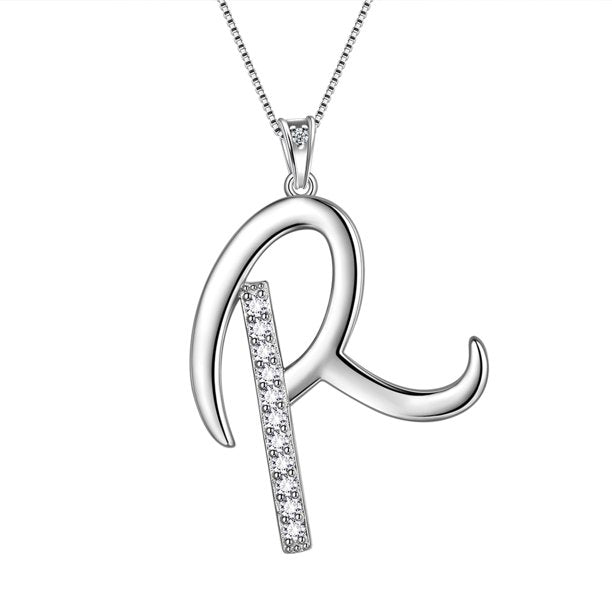 Beautlace Collier avec lettres initiales – Argent sterling 925 avec pendentif personnalisé avec nom de l'alphabet et cristal CZ, bijoux pour la fête des mères, la Saint-Valentin, Noël, un anniversaire, pour sa maman, sa femme, sa petite amie 