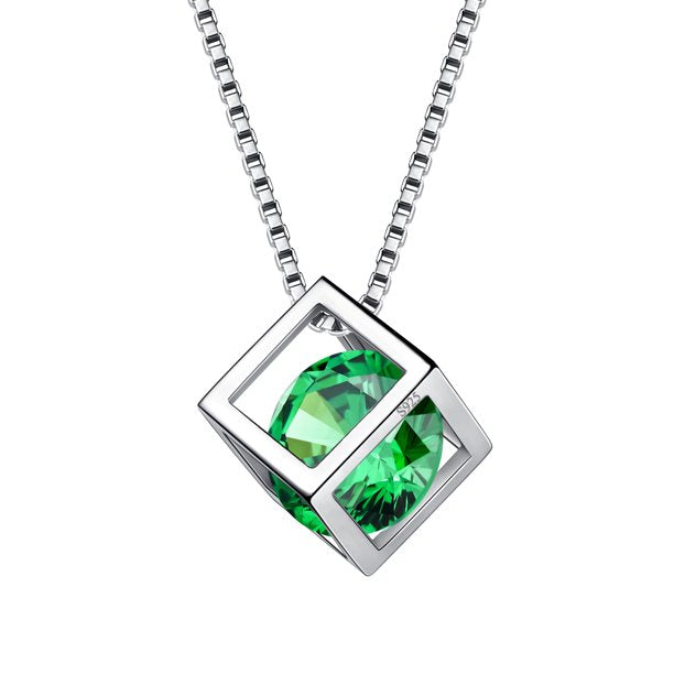 Beautlace Collier avec pierre de naissance en argent sterling 925, pendentif cube 3D, pierre de naissance, bijoux d'anniversaire, cadeaux de Noël pour femmes et filles 