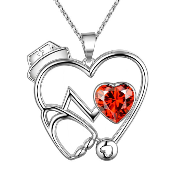 Beautlace Nurse Necklaces Stethoscope Heartbeat Pendant Sliver/Black Gun Plated Medical Jewelry for Doctor Nurse Medical Student Nurse Gifts for Women