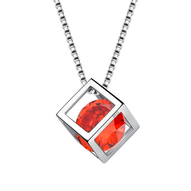 Beautlace Collier avec pierre de naissance en argent sterling 925, pendentif cube 3D, pierre de naissance, bijoux d'anniversaire, cadeaux de Noël pour femmes et filles 