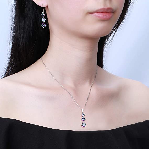 Beautlace 925 Sterling Silver Green Mystic Topaz Three Stone Pendant Necklace for Women Girls
