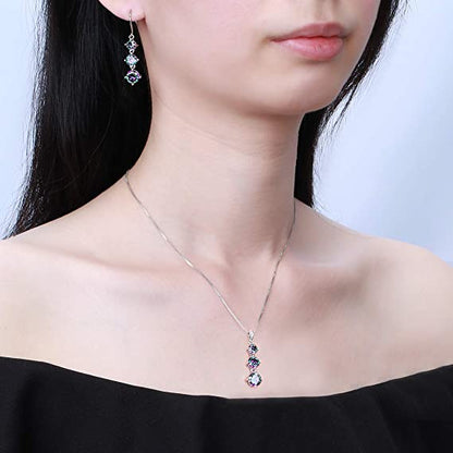 Beautlace 925 Sterling Silver Green Mystic Topaz Three Stone Pendant Necklace for Women Girls
