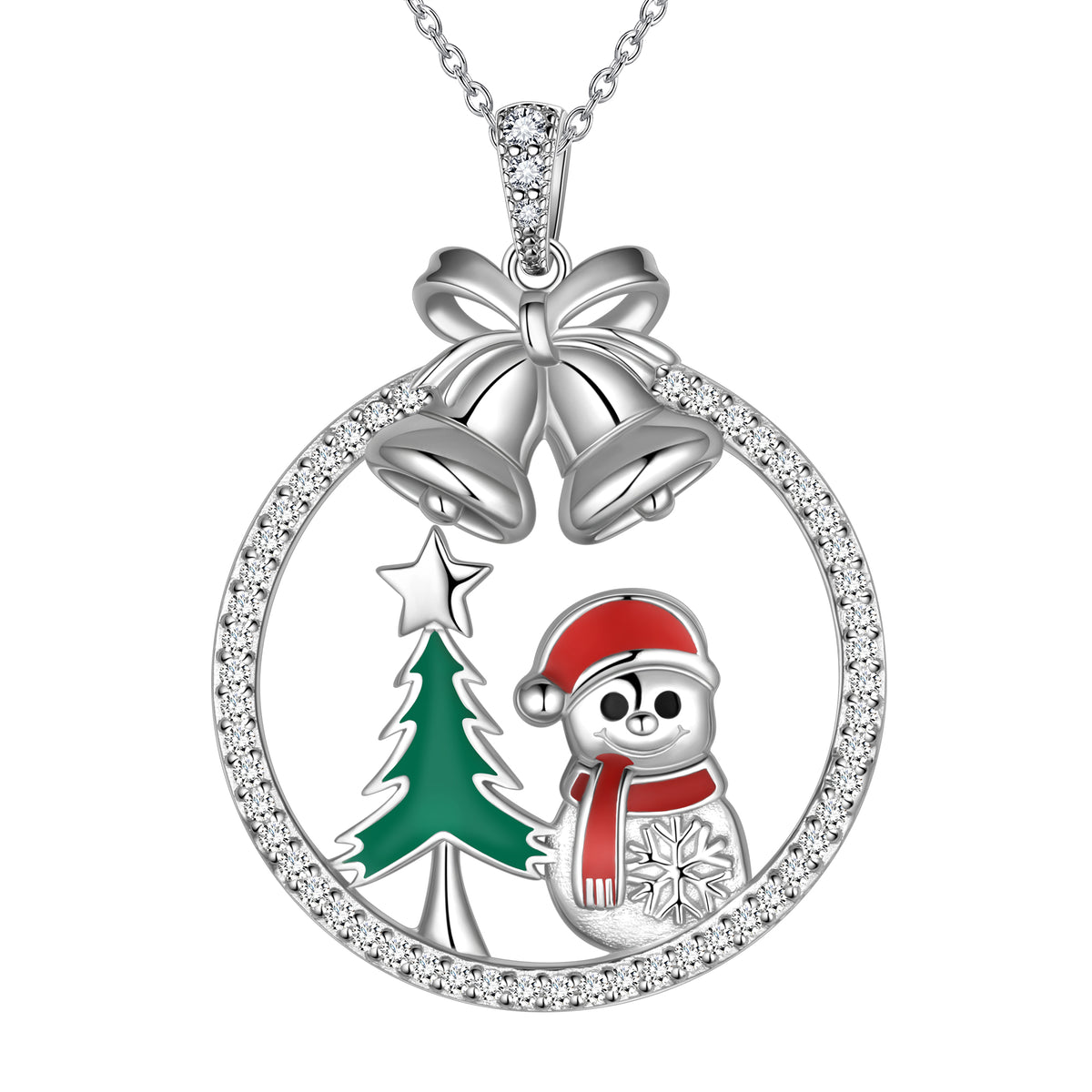 Beautlace 925 Sterling Silver Christmas Tree Snowman Snowflake Jingle Bell Christmas Necklace,Cute Santa Claus Snowman Pendant Necklace for Women Girls Christmas Jewelry Gifts for Families Friends