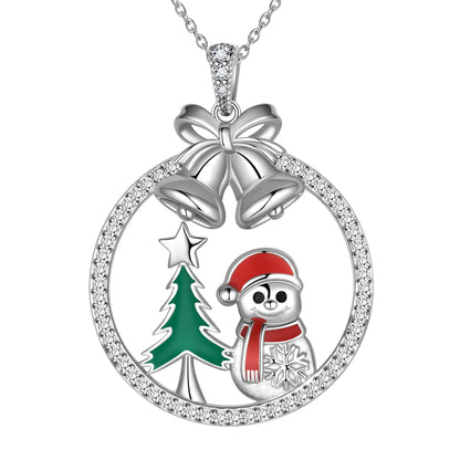 Beautlace 925 Sterling Silver Christmas Tree Snowman Snowflake Jingle Bell Christmas Necklace,Cute Santa Claus Snowman Pendant Necklace for Women Girls Christmas Jewelry Gifts for Families Friends