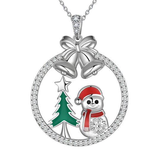 Beautlace Collier de Noël en argent sterling 925 avec arbre de Noël, bonhomme de neige, flocon de neige, clochette, joli pendentif bonhomme de neige pour femmes et filles, bijoux de Noël, cadeaux pour les familles et les amis 