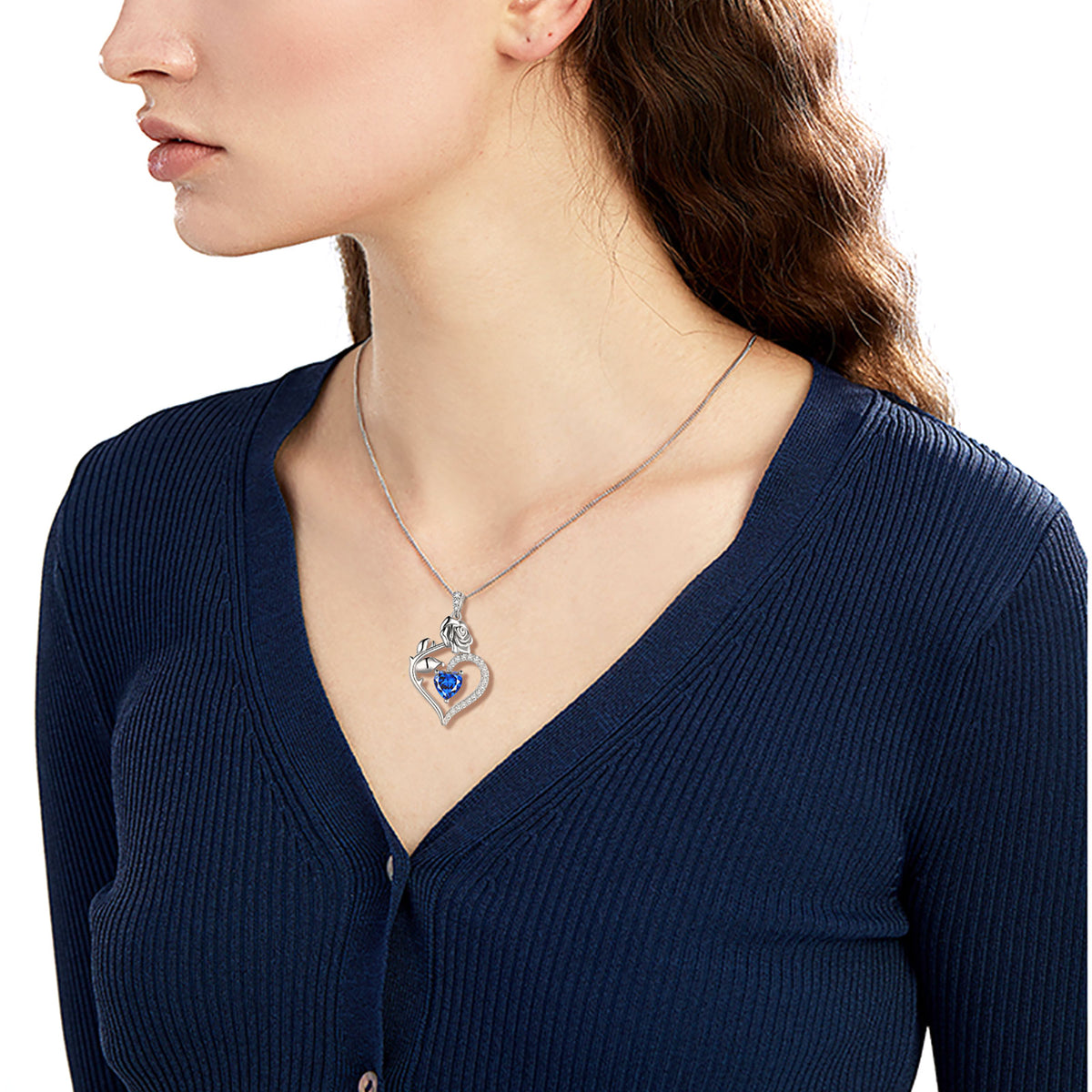 Beautlace Collier avec pierre de naissance en argent sterling 925 pour femme, pendentif en forme de cœur et de fleur de rose, bijoux fins, cadeaux d'anniversaire, de Noël pour femmes et filles