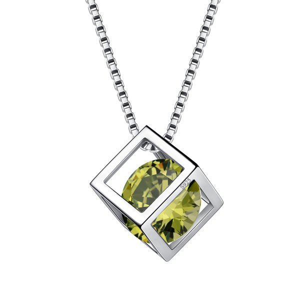 Beautlace Collier avec pierre de naissance en argent sterling 925, pendentif cube 3D, pierre de naissance, bijoux d'anniversaire, cadeaux de Noël pour femmes et filles 