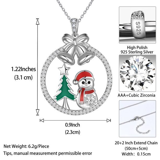 Beautlace 925 Sterling Silver Christmas Tree Snowman Snowflake Jingle Bell Christmas Necklace,Cute Santa Claus Snowman Pendant Necklace for Women Girls Christmas Jewelry Gifts for Families Friends