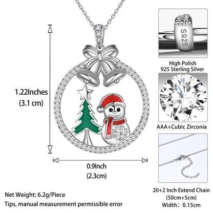 Beautlace 925 Sterling Silver Christmas Tree Snowman Snowflake Jingle Bell Christmas Necklace,Cute Santa Claus Snowman Pendant Necklace for Women Girls Christmas Jewelry Gifts for Families Friends