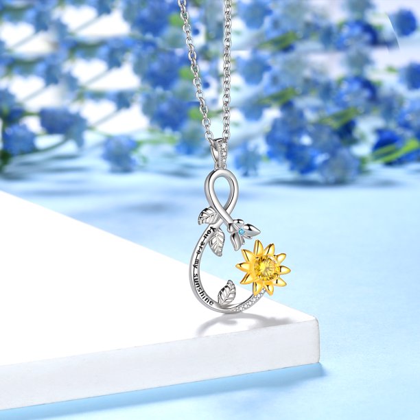 Beautlace Infinity Love Sunflower Necklace for Women Girls，18K Gold over 925 Sterling Silver Two Tones Sunflower with Butterfly Necklace You're My Sunshine Sunflower Pendant Christmas Jewelry Gifts