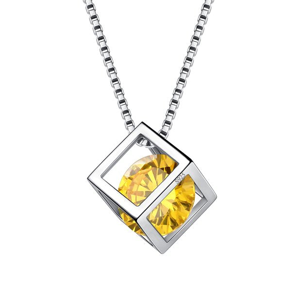 Beautlace Collier avec pierre de naissance en argent sterling 925, pendentif cube 3D, pierre de naissance, bijoux d'anniversaire, cadeaux de Noël pour femmes et filles 