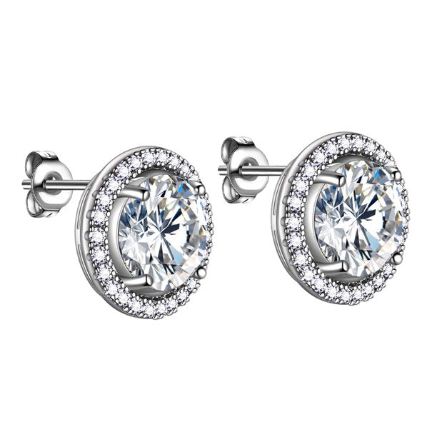 Beautlace Boucles d'oreilles à tige avec pierre de naissance plaquée argent, boucles d'oreilles rondes avec pierre de naissance, bijoux de mariée, cadeaux d'anniversaire pour filles et femmes 