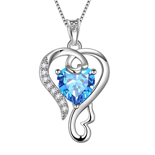 Beautlace Collier avec pierre de naissance en argent sterling 925 pour femme avec pendentif en forme de cœur, bijoux fins, cadeaux d'anniversaire, de Noël pour femmes et filles 
