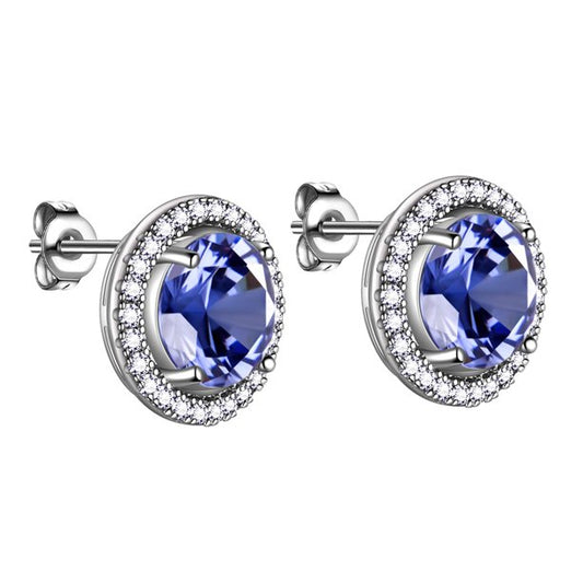 Beautlace Boucles d'oreilles à tige avec pierre de naissance plaquée argent, boucles d'oreilles rondes avec pierre de naissance, bijoux de mariée, cadeaux d'anniversaire pour filles et femmes 