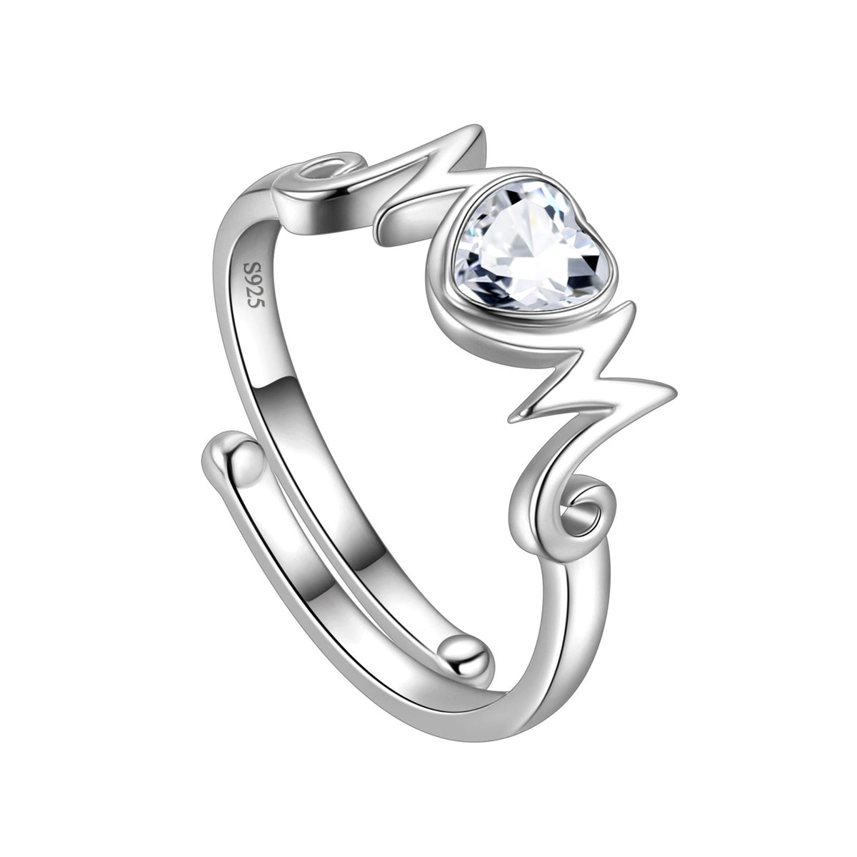 Beautlace 18k White Gold over 925 Sterling Silver Heart Mom Mother Rings,Cubic Zirconi Birthstone Adjustable Ring for Mum's Gift Grandma's Gift