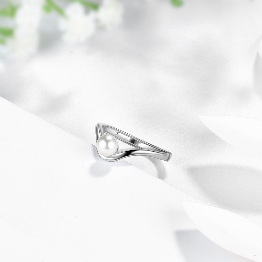 Beautlace 6mm Freshwater Pearl Ring,925 Sterling Silver Adjustable Round Pearl Ring