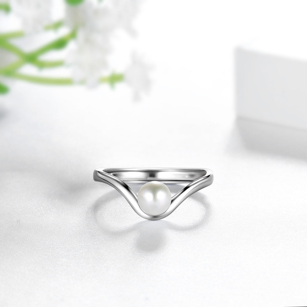 Beautlace 6mm Freshwater Pearl Ring,925 Sterling Silver Adjustable Round Pearl Ring