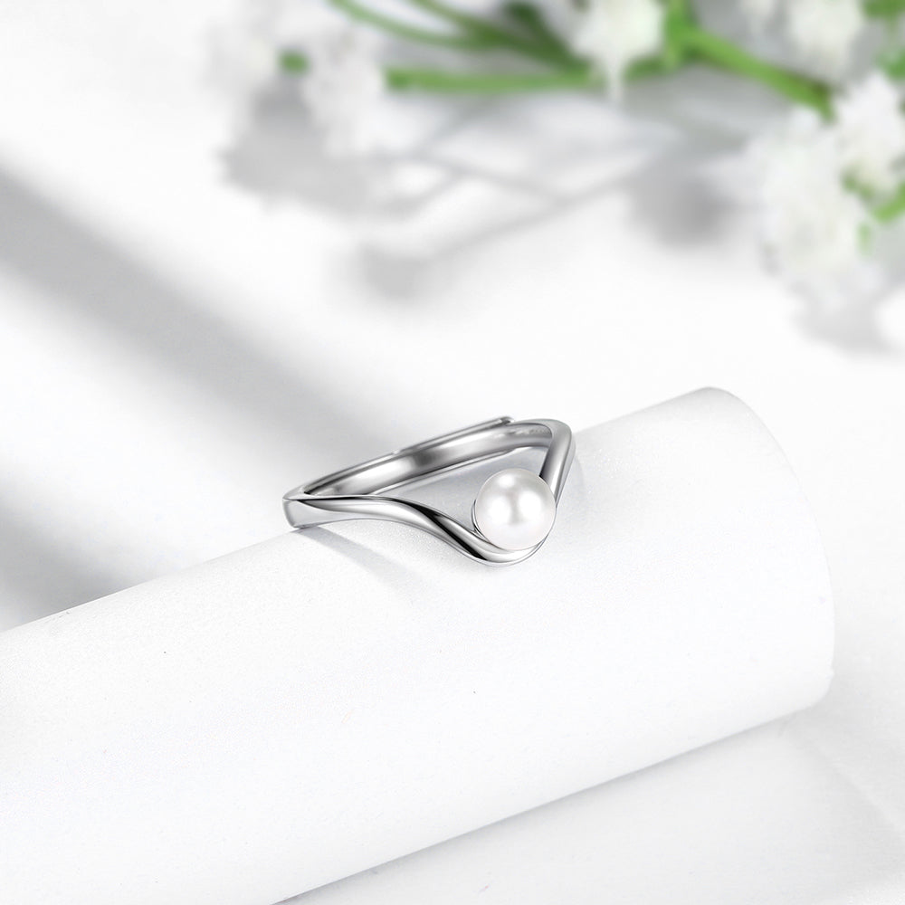 Beautlace 6mm Freshwater Pearl Ring,925 Sterling Silver Adjustable Round Pearl Ring