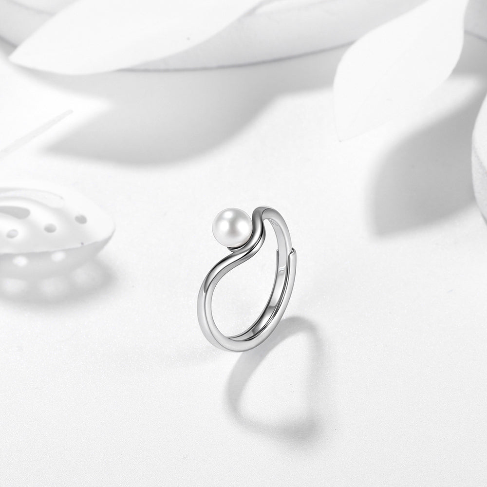 Beautlace 6mm Freshwater Pearl Ring,925 Sterling Silver Adjustable Round Pearl Ring