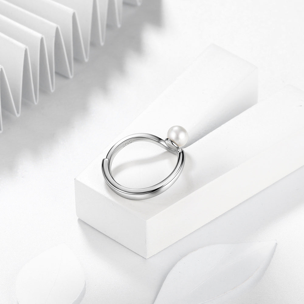 Beautlace 6mm Freshwater Pearl Ring,925 Sterling Silver Adjustable Round Pearl Ring