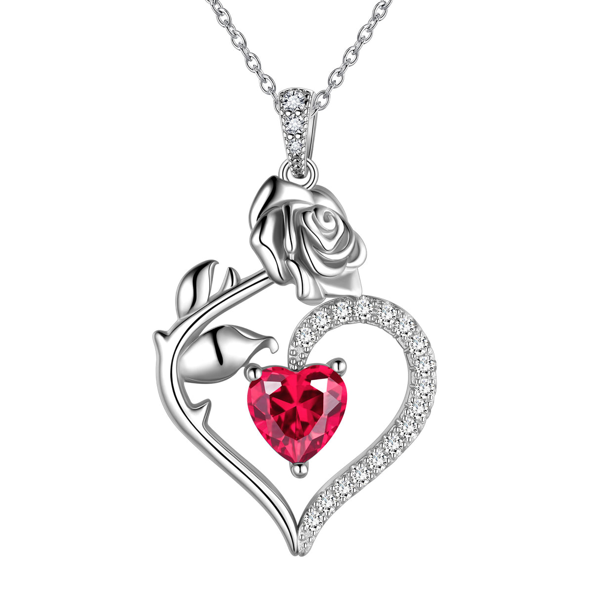 Beautlace Collier avec pierre de naissance en argent sterling 925 pour femme, pendentif en forme de cœur et de fleur de rose, bijoux fins, cadeaux d'anniversaire, de Noël pour femmes et filles