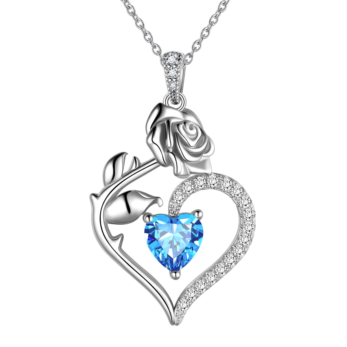 Beautlace Collier avec pierre de naissance en argent sterling 925 pour femme, pendentif en forme de cœur et de fleur de rose, bijoux fins, cadeaux d'anniversaire, de Noël pour femmes et filles