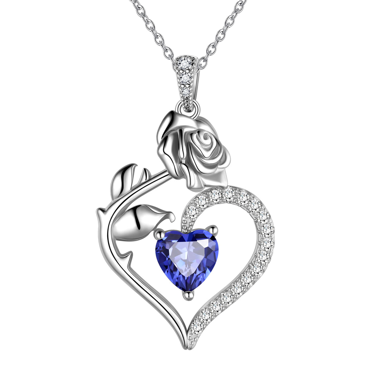 Beautlace Collier avec pierre de naissance en argent sterling 925 pour femme, pendentif en forme de cœur et de fleur de rose, bijoux fins, cadeaux d'anniversaire, de Noël pour femmes et filles