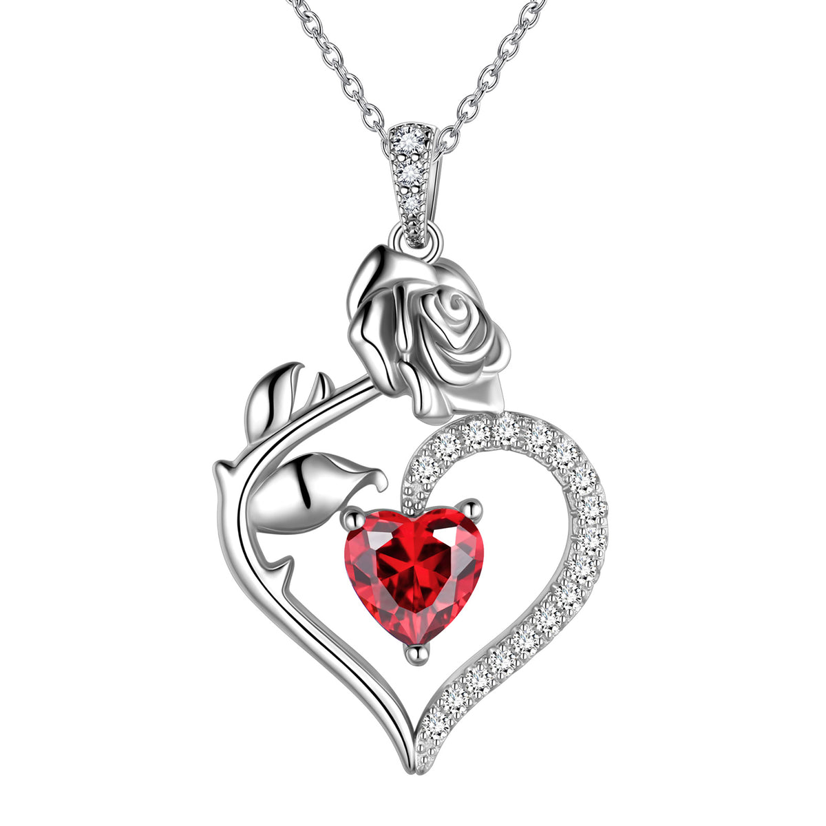 Beautlace Collier avec pierre de naissance en argent sterling 925 pour femme, pendentif en forme de cœur et de fleur de rose, bijoux fins, cadeaux d'anniversaire, de Noël pour femmes et filles