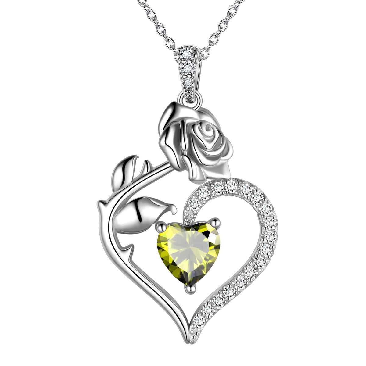 Beautlace Collier avec pierre de naissance en argent sterling 925 pour femme, pendentif en forme de cœur et de fleur de rose, bijoux fins, cadeaux d'anniversaire, de Noël pour femmes et filles
