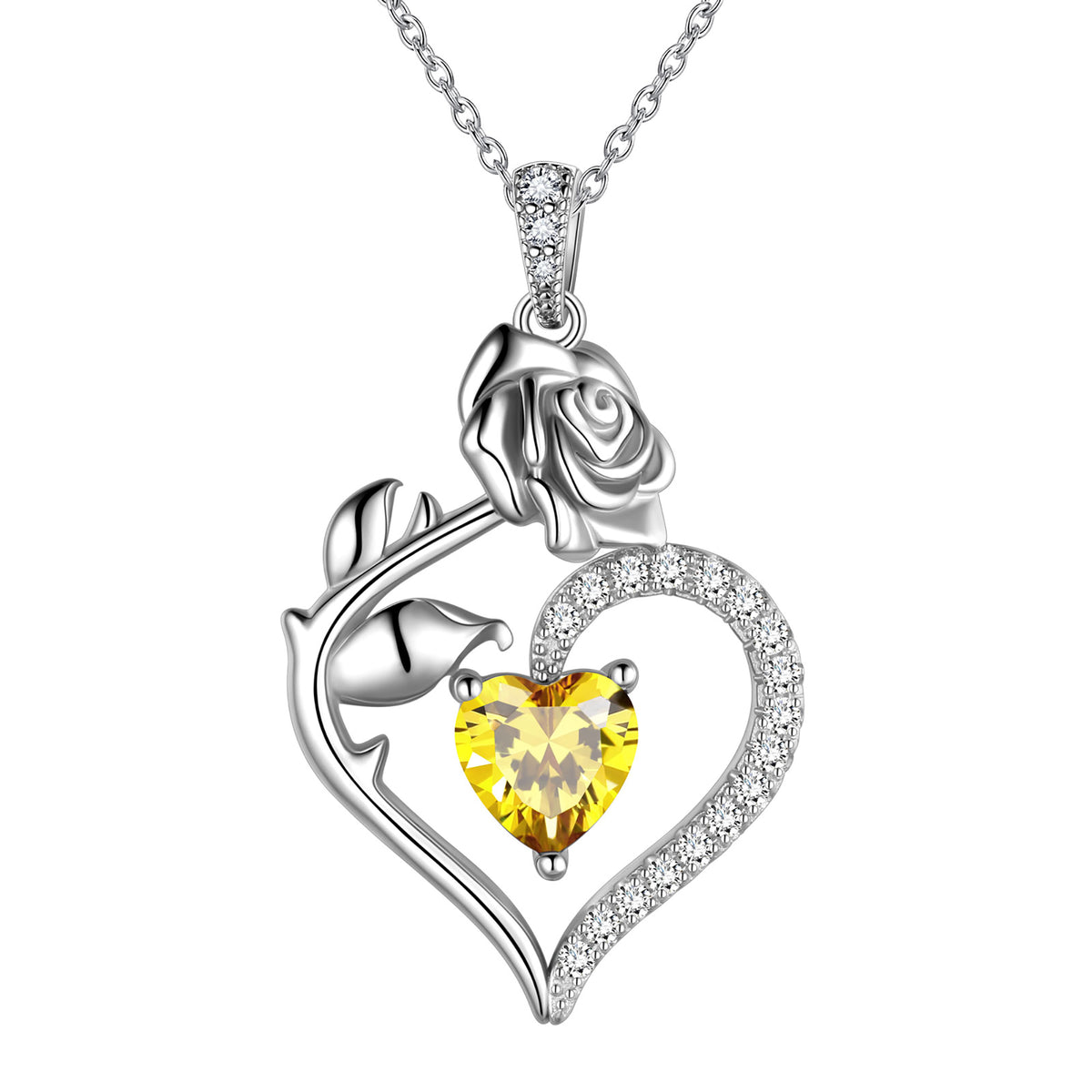 Beautlace Collier avec pierre de naissance en argent sterling 925 pour femme, pendentif en forme de cœur et de fleur de rose, bijoux fins, cadeaux d'anniversaire, de Noël pour femmes et filles