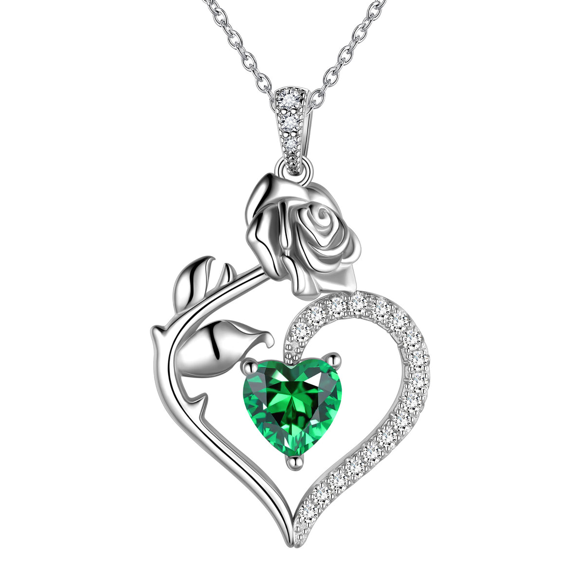 Beautlace Collier avec pierre de naissance en argent sterling 925 pour femme, pendentif en forme de cœur et de fleur de rose, bijoux fins, cadeaux d'anniversaire, de Noël pour femmes et filles
