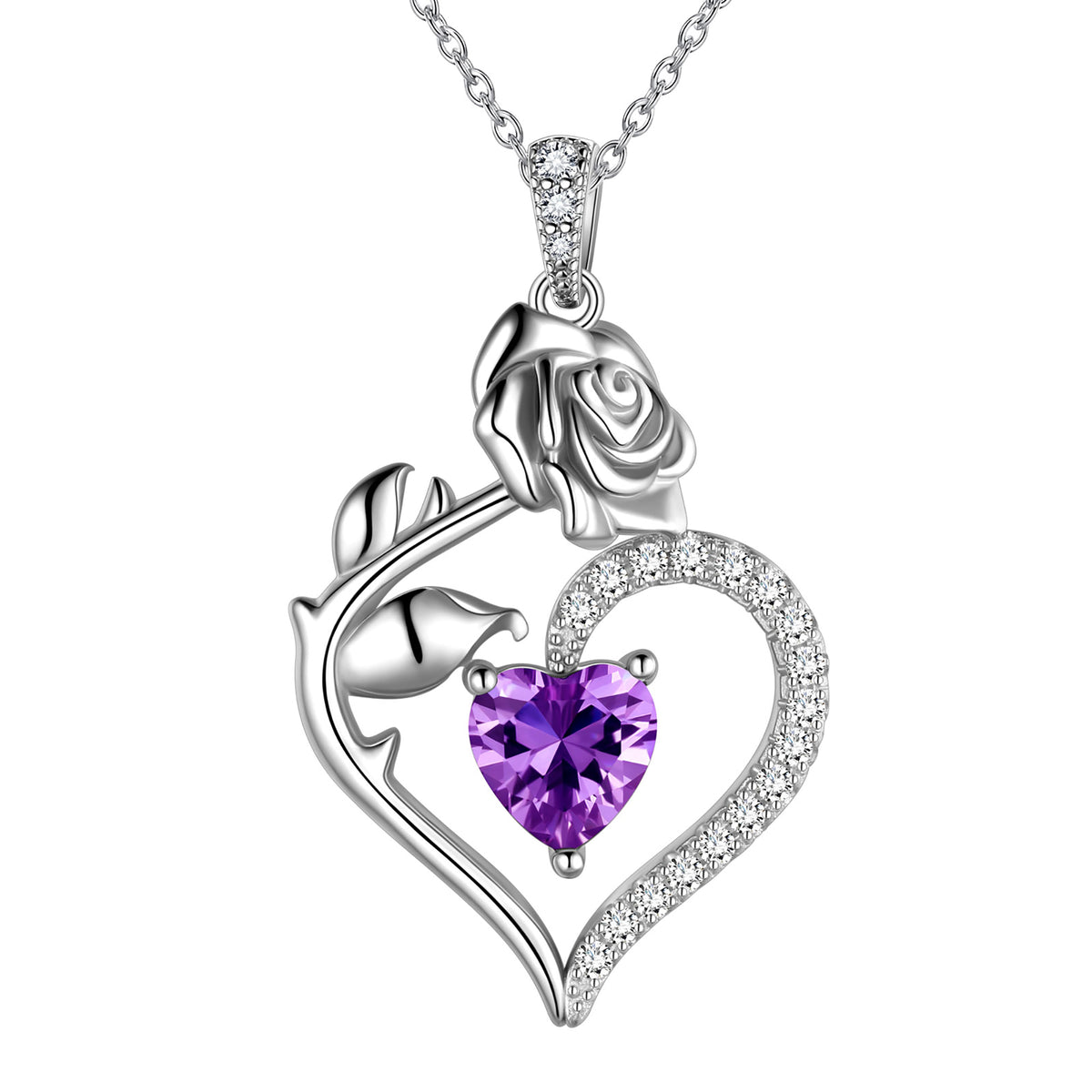 Beautlace Collier avec pierre de naissance en argent sterling 925 pour femme, pendentif en forme de cœur et de fleur de rose, bijoux fins, cadeaux d'anniversaire, de Noël pour femmes et filles