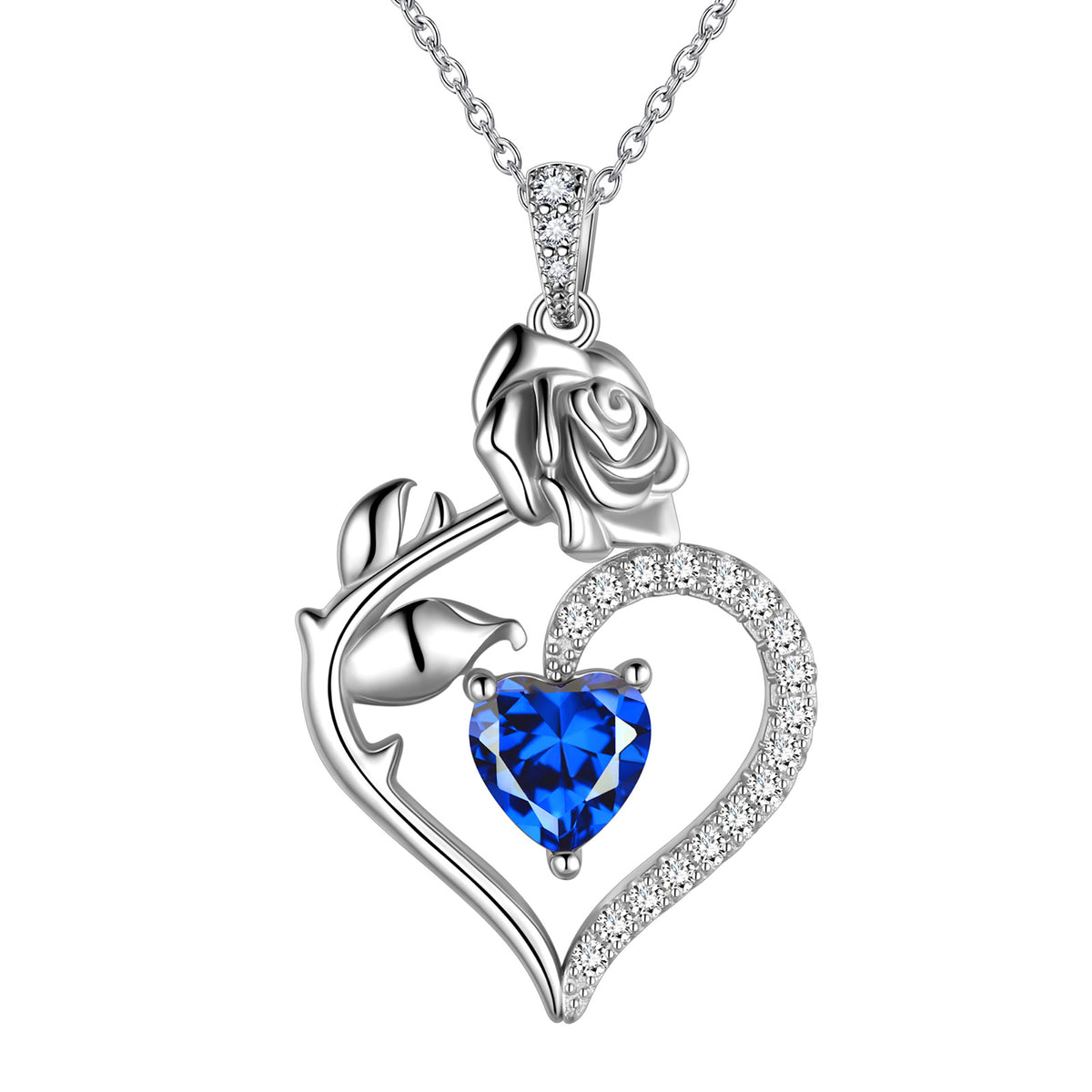 Beautlace Collier avec pierre de naissance en argent sterling 925 pour femme, pendentif en forme de cœur et de fleur de rose, bijoux fins, cadeaux d'anniversaire, de Noël pour femmes et filles