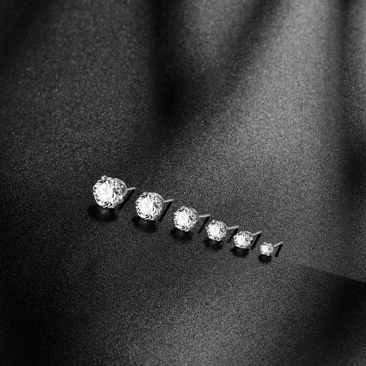 Beautlace 3-8 Mm Stainless Steel White Zircon Earrings,6 Pair Studs Round 316L Stud Earrings For Women