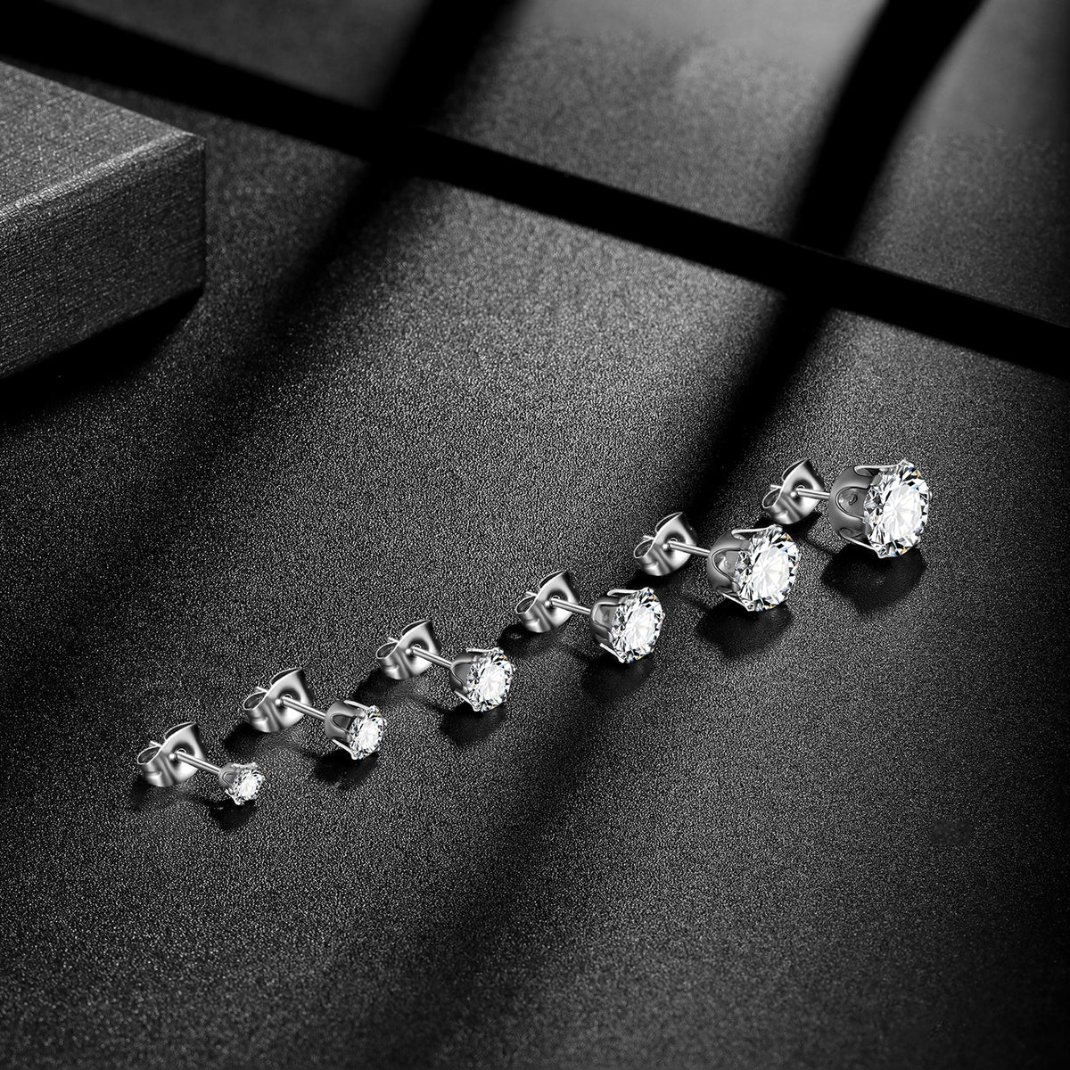 Beautlace 3-8 Mm Stainless Steel White Zircon Earrings,6 Pair Studs Round 316L Stud Earrings For Women