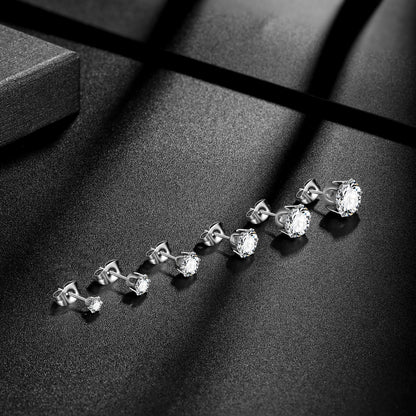 Beautlace 3-8 Mm Stainless Steel White Zircon Earrings,6 Pair Studs Round 316L Stud Earrings For Women