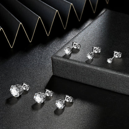 Beautlace 3-8 Mm Stainless Steel White Zircon Earrings,6 Pair Studs Round 316L Stud Earrings For Women