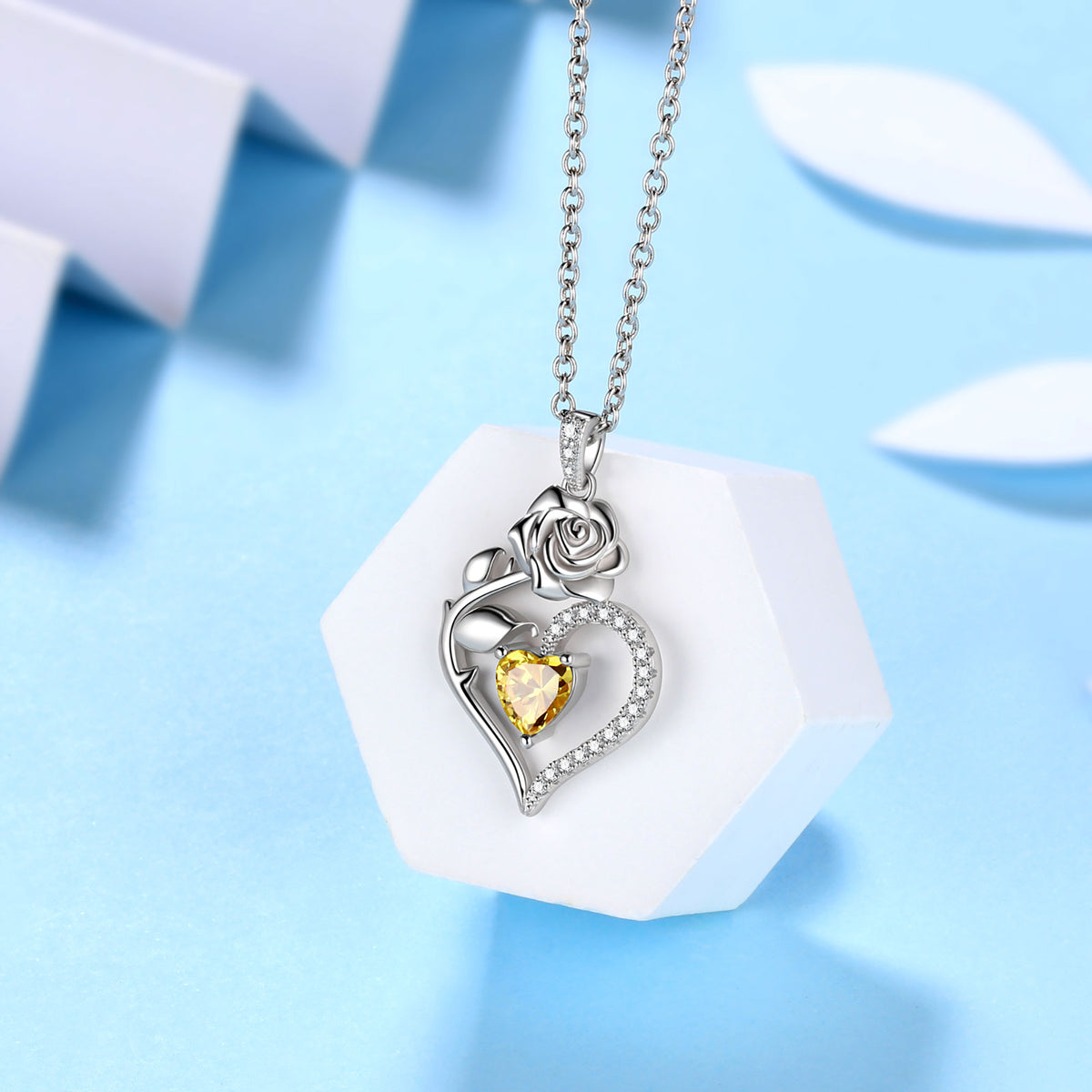 Beautlace Collier avec pierre de naissance en argent sterling 925 pour femme, pendentif en forme de cœur et de fleur de rose, bijoux fins, cadeaux d'anniversaire, de Noël pour femmes et filles
