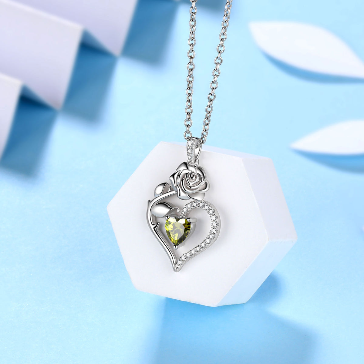 Beautlace Collier avec pierre de naissance en argent sterling 925 pour femme, pendentif en forme de cœur et de fleur de rose, bijoux fins, cadeaux d'anniversaire, de Noël pour femmes et filles