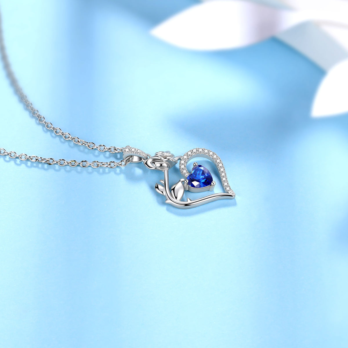 Beautlace Collier avec pierre de naissance en argent sterling 925 pour femme, pendentif en forme de cœur et de fleur de rose, bijoux fins, cadeaux d'anniversaire, de Noël pour femmes et filles