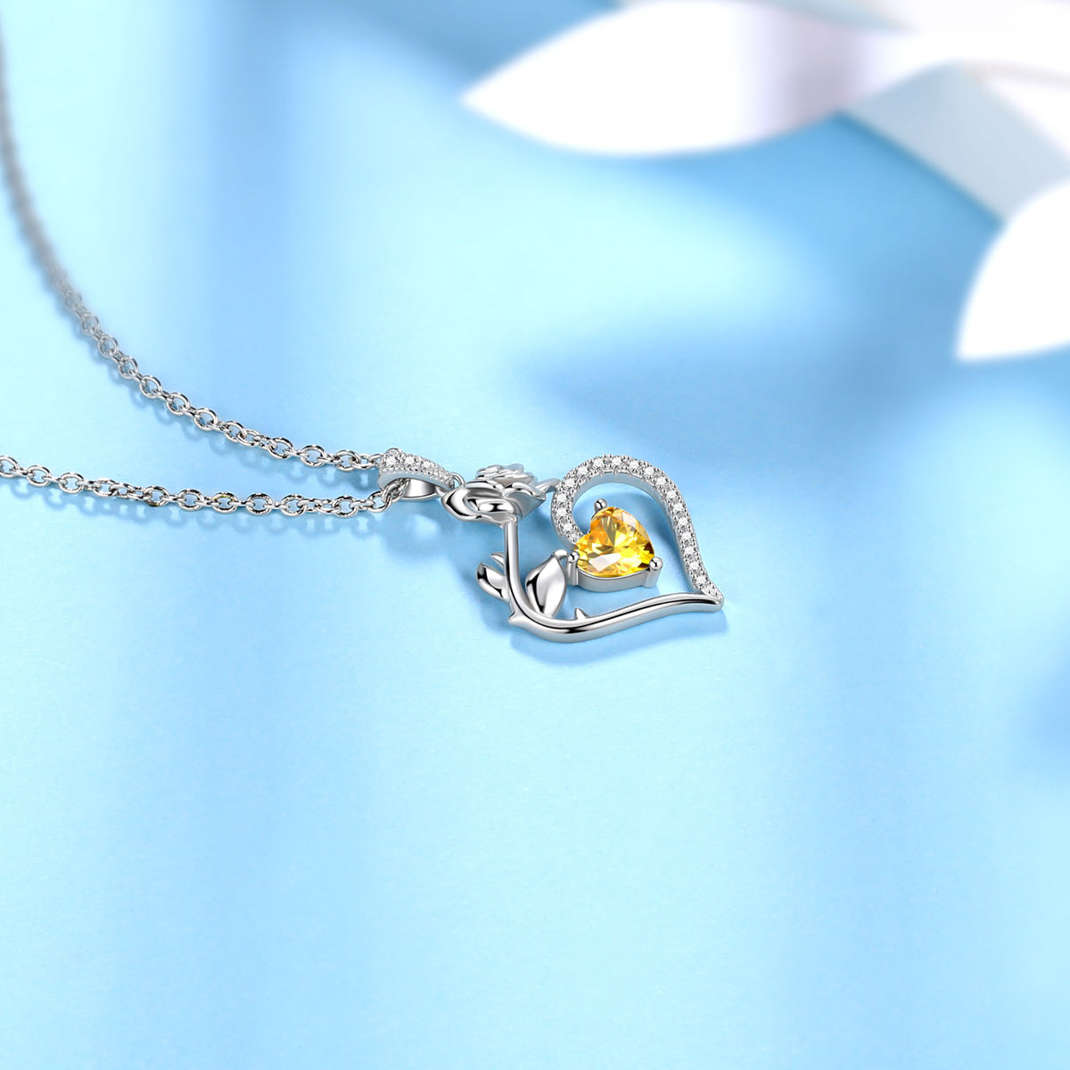 Beautlace Collier avec pierre de naissance en argent sterling 925 pour femme, pendentif en forme de cœur et de fleur de rose, bijoux fins, cadeaux d'anniversaire, de Noël pour femmes et filles