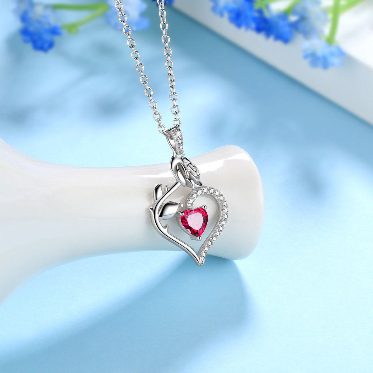Beautlace Collier avec pierre de naissance en argent sterling 925 pour femme, pendentif en forme de cœur et de fleur de rose, bijoux fins, cadeaux d'anniversaire, de Noël pour femmes et filles