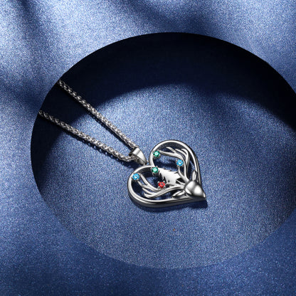Beautlace Deer Necklace Silver Plated Heart Pendant Christmas Tree Necklace for Women Girls