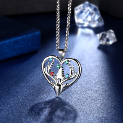 Beautlace Deer Necklace Silver Plated Heart Pendant Christmas Tree Necklace for Women Girls