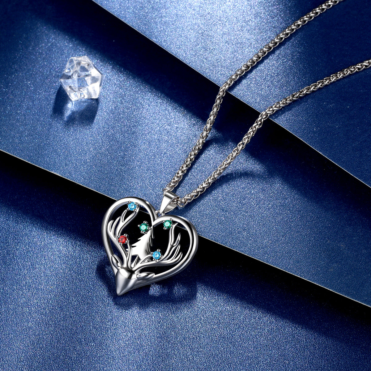 Beautlace Deer Necklace Silver Plated Heart Pendant Christmas Tree Necklace for Women Girls