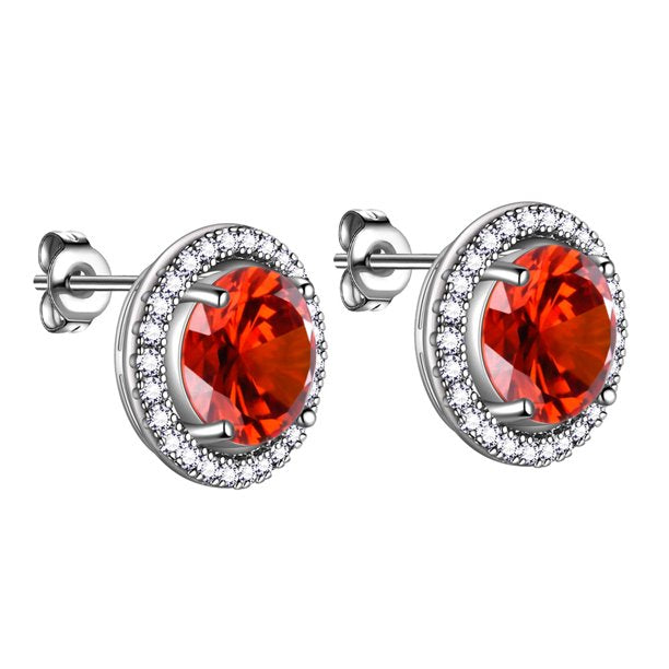 Beautlace Boucles d'oreilles à tige avec pierre de naissance plaquée argent, boucles d'oreilles rondes avec pierre de naissance, bijoux de mariée, cadeaux d'anniversaire pour filles et femmes 